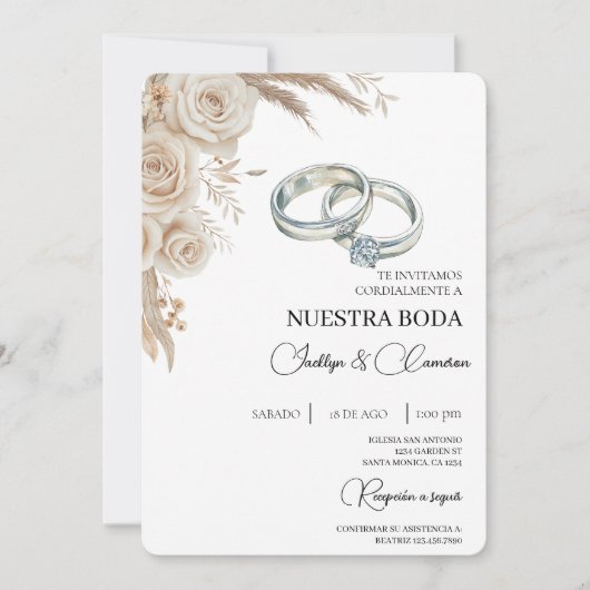 Boho Floral Spanish Wedding Invitation 招待状 (正面)