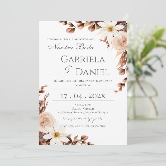Boho Floral Spanish Wedding Invitation 招待状 (スタンド正面)