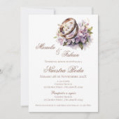 Boho Floral Spanish with ring Wedding 招待状 (正面)