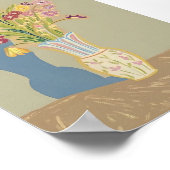 Boho Floral Still Life with Blue Shadow Modern Fol ポスター (角)