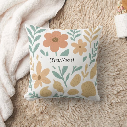 Boho Floral Summer Shells Pillow | Add Text/Name クッション (ブランケット)