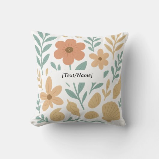 Boho Floral Summer Shells Pillow | Add Text/Name クッション (正面)