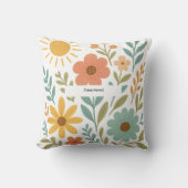 Boho Floral Sun Pillow | Add Text/Name クッション (正面)