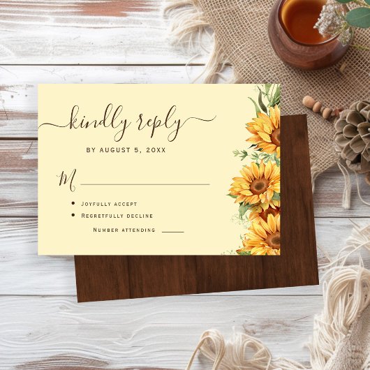 Boho floral sunflower barn wood wedding 出欠カード
