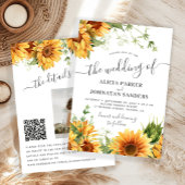 Boho floral sunflower black and white wedding 招待状