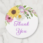 Boho Floral Sunflower Daisy Wedding Thank You フェイバータグ (正面)