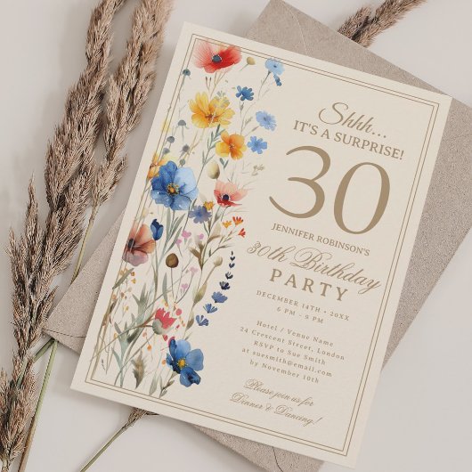 Boho Floral Surprise 30th Birthday Party For Her 招待状