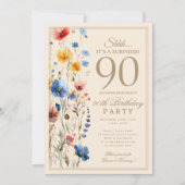 Boho Floral Surprise 90th Birthday Party For Her 招待状 (正面)