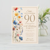 Boho Floral Surprise 90th Birthday Party For Her 招待状 (スタンド正面)