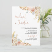 Boho Floral Terracotta Pampas Photo Script Wedding 招待状 (スタンド正面)