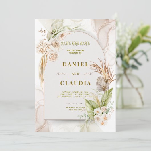 Boho Floral Wedding Invitation 招待状 (スタンド正面)