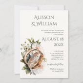 Boho floral wedding invitation with rings 招待状 (正面)