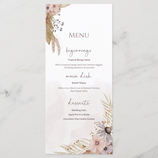 Boho Floral Wedding Menu メニュー (正面)