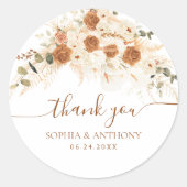 Boho Floral Wedding Thank You ラウンドシール (正面)