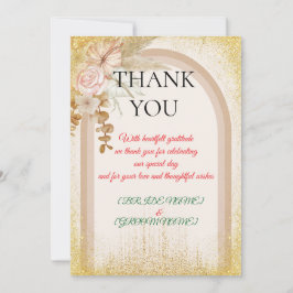 Boho Floral Wedding Thank You Card with Gold Spark サンキューカード