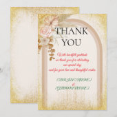 Boho Floral Wedding Thank You Card with Gold Spark サンキューカード (正面/裏面)