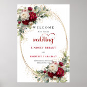Boho Floral Wedding Welcome Sign with Greenery ポスター (正面)