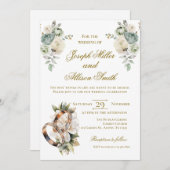 Boho floral wedding with rings 招待状 (正面/裏面)