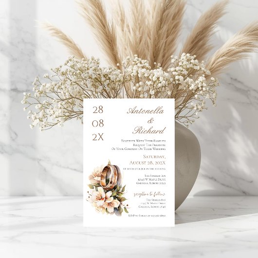 Boho floral wedding with rings  招待状