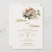 Boho floral wedding with rings  招待状 (正面)