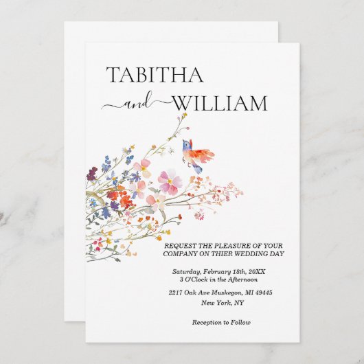 Boho Floral wildflower wedding 招待状 (正面/裏面)