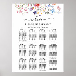 Boho Floral wildflower wedding Seating Chart ポスター