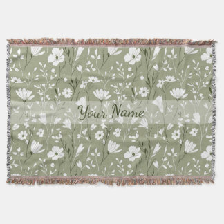 Boho Floral Wildflowers Sage Green Personalized スローブランケット