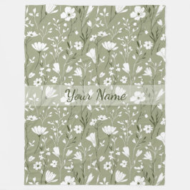Boho Floral Wildflowers Sage Green Personalized  フリースブランケット