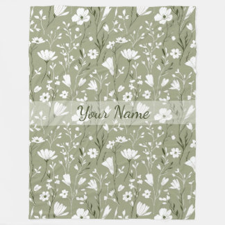 Boho Floral Wildflowers Sage Green Personalized フリースブランケット