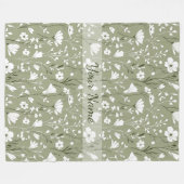 Boho Floral Wildflowers Sage Green Personalized フリースブランケット (正面(横))