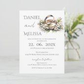 Boho Floral with ring Wedding  招待状 (スタンド正面)
