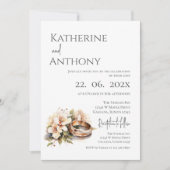 Boho Floral with ring Wedding  招待状 (正面)