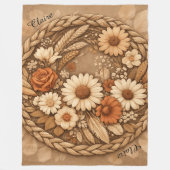 Boho Floral Woven Circle Customizable フリースブランケット (正面)