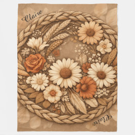 Boho Floral Woven Circle Customizable フリースブランケット