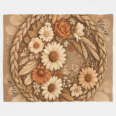 Boho Floral Woven Circle Customizable フリースブランケット (正面(横))
