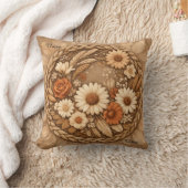 Boho Floral Woven Circle Customizable Throw Pillow クッション (ブランケット)