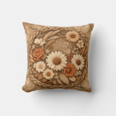Boho Floral Woven Circle Customizable Throw Pillow クッション (正面)