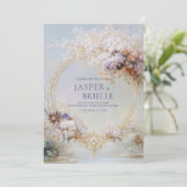 Boho Floral Wreath Gold Frame Elegant Wedding 招待状 (スタンド正面)