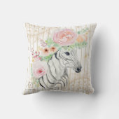 Boho Floral Zebra Pillow – Watercolor Animal Print クッション (裏面)