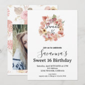 Boho Florals Personalized Sweet 16 Birthday 招待状 (正面/裏面)