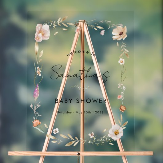 Boho Flower Baby Shower アクリルサイン (ニュートラル)