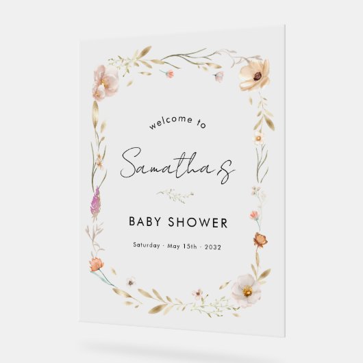 Boho Flower Baby Shower アクリルサイン (傾斜)