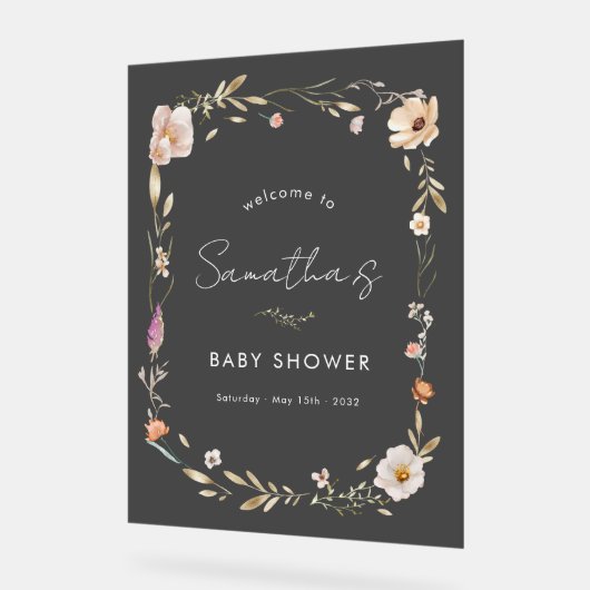 Boho Flower Baby Shower アクリルサイン (傾斜)