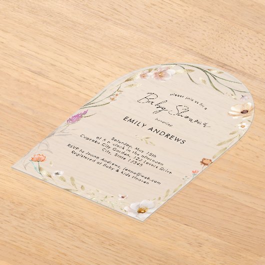 Boho Flower Baby Shower  アクリル招待状 (レイダウン)