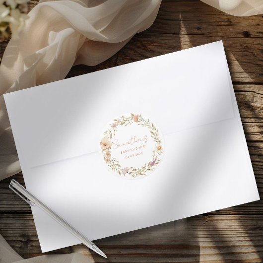 Boho Flower Baby Shower ラウンドシール