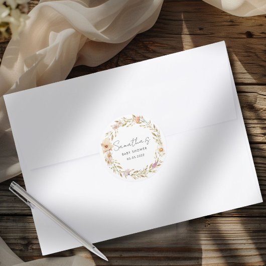 Boho Flower Baby Shower ラウンドシール