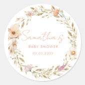 Boho Flower Baby Shower ラウンドシール (正面)