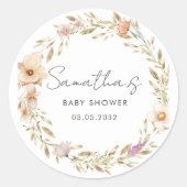 Boho Flower Baby Shower ラウンドシール (正面)