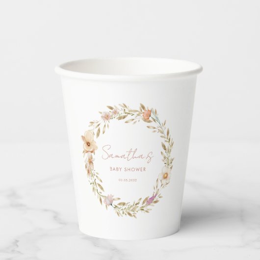 Boho Flower Baby Shower 紙コップ (正面)