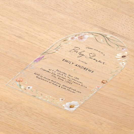 Boho Flower Baby Shower Acrylic アクリル招待状 (レイダウン)